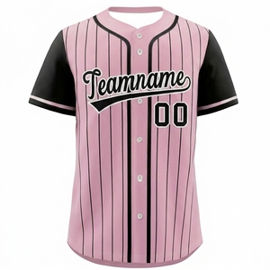 Maillot de baseball personnalisé en gros, rose à rayures fines, uniforme d'équipe, chemise de baseball sublimée avec nom et numéro - Product Image 3