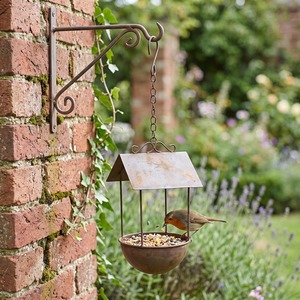 Iron Bird Feeder Hanging Outdoor <b>Garden</b> Use Natural Finish Traditional Style Weather Resistant Hanging Bowl Feeder for Birds - Product Image 2