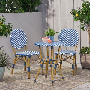 Set Bistrot Francese 3 Pezzi Blu Navy e Bianco, Mobili da Esterno in Alluminio con Finitura Bambù, Durevoli ed Eleganti - Product Image 4