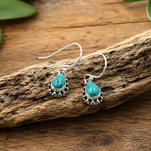 Natural Turquoise Teardrop <b>Dangle</b> <b>Earrings</b> 925 Sterling <b>Silver</b> Rose Gold Yellow Gold Plated Gemstone Handmade Jewelry Gift Wife - Product Image 5