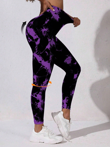 Leggings Deportivos de Cintura Alta para Mujer, Color Negro y Morado Tie Dye, para Yoga, Gimnasio, Fitness, Ropa Deportiva, Leggings Largos - Product Image 6