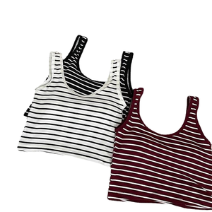 Débardeur court sans manches en coton rayé respirant et fibre de bambou, tricoté, col rond, décontracté, pour femme, personnalisable sur le devant, haute qualité - Product Image 5