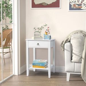 Comodino bianco a due cassetti con piano da caffè integrato - Product Image 6