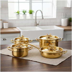Luxury Gold Hammered Casserole <b>Pan</b> Pots Set Europe Decorative Butterfly <b>Lids</b> Premium Stainless Steel Eco-Friendly Gas Induction - Product Image 1