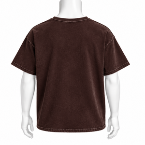 Camiseta de Manga Corta de Algodón Lavado Premium con Bolsillo en el Pecho, Color Marrón Chocolate Desgastado, Corte Holgado, Estilo Vintage Casual - Product Image 2