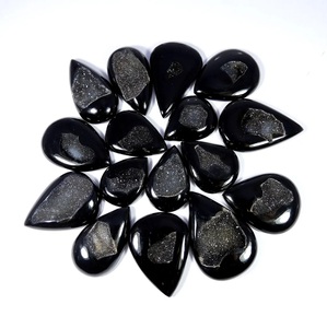Pierre de druzy noire, cabochon en vrac, pour la fabrication de bijoux, pendentif, bague, macramé, cristal de guérison, druzy - Product Image 1