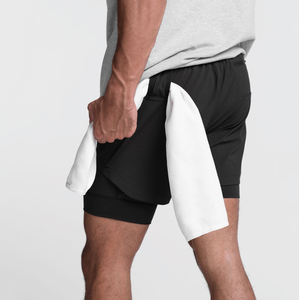 OEM Exclusive Custom Men's Loose Solid <b>Mid</b> Double-<b>Layer</b> Two-Piece Running Shorts Sports Fitness Pants Basketball Training - Product Image 3