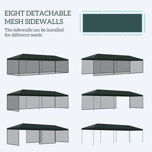 "28FT X 10FT Steel Frame Party <b>Tent</b> <b>Canopy</b> with 8 Removable Mesh Sidewalls & Green Cover for Outdoor Events & Weddings" - Product Image 4