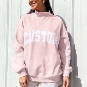 Sudadera Oversize de Cuello Alto para Mujer, Rosa, de Algodón, con Estampado de Letras, Manga Larga, Moda Otoñal, Tejida, Corte Regular - Product Image 1