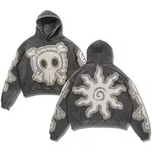 Sweat à capuche personnalisé en coton French Terry, broderie vieillie, délavage acide vintage, coupe oversize et carrée, épaules tombantes - Product Image 1