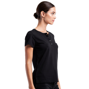 เสื้อยืดเฮนลีย์แขนสั้นสีดำสำหรับผู้หญิง ทรงปกติ สีพื้น ผ้าฝ้าย 100% แห้งเร็ว น้ำหนักเบา - Product Image 3