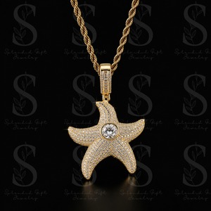 High Quality Trendy Brass Zirconia CZ Bling Rope <b>Chain</b> Hip Hop Rock Punk Men Rapper Jewelry <b>Iced</b> <b>Out</b> Starfish Pendant - Product Image 2