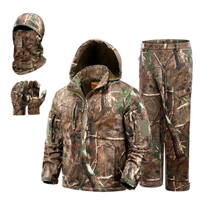 Men's Camo Hunting Suit Set with Jacket Pants Gloves and Face <b>Mask</b> Waterproof Polyester Outdoor Apparel - Product Image 5