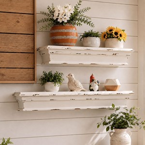 Acacia Wood <b>Rustic</b> Farmhouse Floating <b>Shelf</b> Distressed Cream Wholesale - Product Image 1