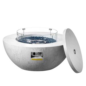 Brasero au propane avec plateau en béton, 39 pierres de lave, couvercle et housse de protection contre la pluie, hauteur de flamme réglable pour le camping en plein air - Product Image 1