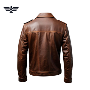 Chaqueta de Cuero Marrón para Hombre con Cierre de Cremallera, Cuello Alto, Bolsillos con Solapa, Logotipo Frontal y Transpirable - Product Image 4
