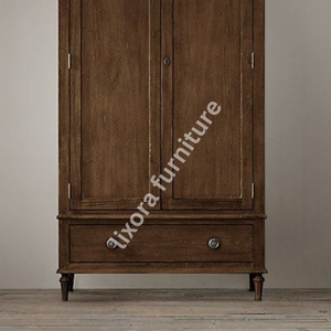Premium Solid Wood 2 Door <b>Wardrobe</b> with Lower Drawer Classic Dark Finish Bedroom Armoire - Product Image 3