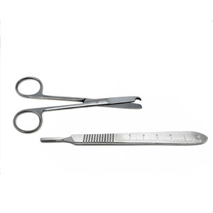 Tijeras de Sutura Quirúrgica Profesionales de 4.5 Pulgadas con Mango de Bisturí # Kit de 3 y 10 Cuchillas Quirúrgicas Estériles para Cirugía Menor - Product Image 3