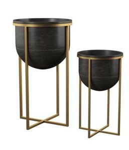 Juego de Macetas de Metal Plateado Negro, Macetas Modernas con Marco de Alambre, Recipientes Decorativos para Plantas de Interior, Estilo Glam - Product Image 1
