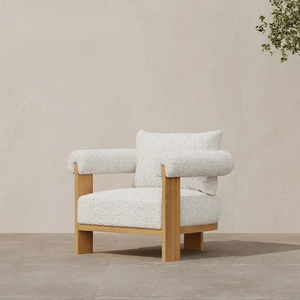 Modern Teak Wood Outdoor Sofa Set with White <b>Cushions</b> Wooden Armchairs and Coffee Table for Luxury <b>Garden</b> Patio Resort - Product Image 6