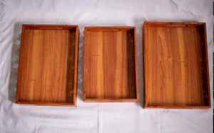 Ensemble de plateaux gigognes en bois faits à la main, décoration bohème et rustique, plateau de service, plateau en bois, décoration de mariage, plateau personnalisé - Product Image 3