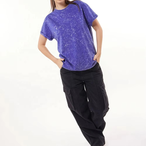 Fabricante personalizado al por mayor de alta calidad mujeres ácido lavado camisetas buena calidad verano señoras Color sólido Vintage camiseta - Product Image 4