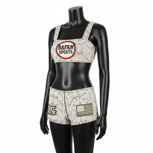 Conjunto de Bikini Premium para Mujer en Poliéster y Spandex con Encaje Estampado, Gris y Blanco, con Parche de Logotipo Personalizado por Transferencia Térmica - Product Image 4