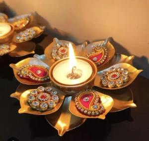 Vedela Naturals <b>Brass</b> <b>Lantern</b> Lotus Shape Paisley Embellished Handmade Home Decoration for Weddings and Table Use India Origin - Product Image 1