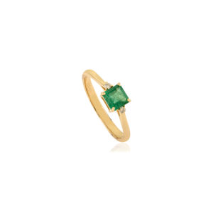 Delicate Wholesale Trendy Zambian Emerald & <b>Diamond</b> Minimal Gemstone Ring Latest 14K Yellow Gold Best Selling Jewelry Supplier - Product Image 3