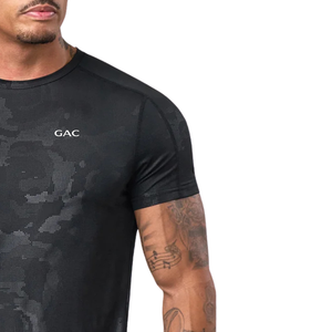 <b>Mens</b> <b>Black</b> Printed Spandex/Polyester Sports T-Shirt <b>Shorts</b> Set Quick Dry Training Gym Workout Running Casual Athletic Two-Piece - Product Image 3