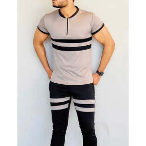 Ensemble Athleisure Rayé pour l'Été : Chemise Demi-Zip et Joggers Slim avec Bandes Contrastantes – Survêtement en Coton pour Homme - Product Image 5