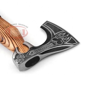 Handmade Damascus Steel <b>Axe</b> High Quality Carbon Steel Hatchet <b>Axe</b> Etched Design Leather Wrapped Ash Wood Handle <b>Survival</b> <b>Axe</b> - Product Image 5