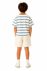 Camiseta a Rayas para Niños, Informal, de Verano, de Algodón Suave, de Manga Corta, con Estampado de Rayas Azules, Cómoda - Product Image 4