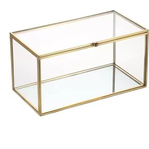 Caja de joyería de latón chapado en oro rosa con marco de metal dorado decorativo, organizador de exhibición de vidrio transparente con tapa para decoración del hogar. - Product Image 3