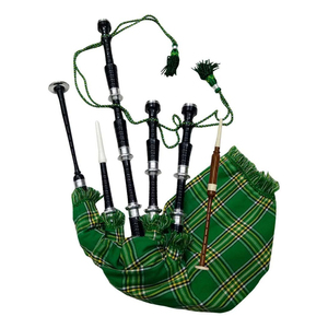 Bagpipes écossais Great Highland, tartan vert, taille standard, bois de rose, montures argentées, ensemble musical fait main - Product Image 1