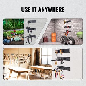 Robuste 300 Lbs Capacité de charge maximale 6 crochets réglables 3 Rails Garage Outil Organisateur Montage mural Cour Jardin Rack de stockage pour - Product Image 6