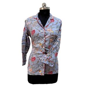 Camisa larga de algodón con estampado floral azul claro con botones Kurti Top - Product Image 5