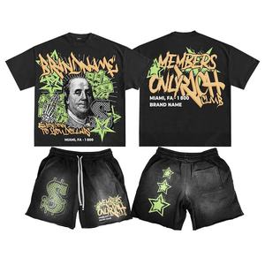 Streetwear OEM personnalisé à impression DTG pour hommes, survêtements vintage délavés au soleil et à l'acide, t-shirt à manches courtes et short de survêtement, ensemble deux pièces - Product Image 2