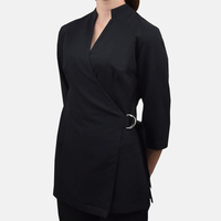 Baju Tunik Salon Kecantikan Unisex Model Wrap, Seragam Tata Rambut, Seragam Perawat Rumah Sakit, 65% Poliester 35% Katun, Bahan Bernapas