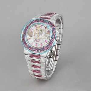 <b>Red</b> Diamond Popular Luxury Multi-function Moon Phase Watch 38mm Business Antique Stainless Steel Square Band For Unisex - Product Image 1