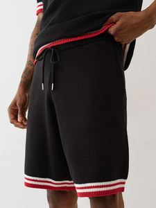 Men's Knitted Bermuda Shorts <b>Black</b> Red White Stripe Drawstring Waist Casual Solid Color Breathable Mesh Fabric - Product Image 4