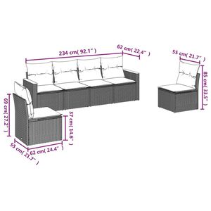 6-Piece <b>Grey</b> PE Rattan Garden <b>Sofa</b> Set with Removable <b>Covers</b> - Product Image 6