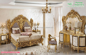 Luxurious Mat Finish Victorian Style Teak <b>Wood</b> <b>King</b> <b>Bed</b> Royal Cream Finish Classic <b>White</b> Customizable Color <b>Size</b> Italian Bedroom - Product Image 4