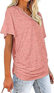 T-shirts pour femmes à col en V, haute qualité, grandes tailles, décontractés, motifs unis, couleurs et tailles personnalisables, tissu respirant anti-boulochage - Product Image 2