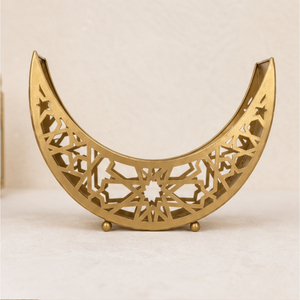 Classic <b>Gold</b> Iron Crescent Moon <b>Serving</b> <b>Tray</b> for Ramadan Kareem Decoration Metal Eid Mubarak Dessert Platter & Date Holder - Product Image 1