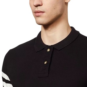Chemise noire à manches courtes pour homme, manches à rayures blanches, imprimé décontracté, tissu en coton tricoté, séchage rapide, design avec poche - Product Image 6