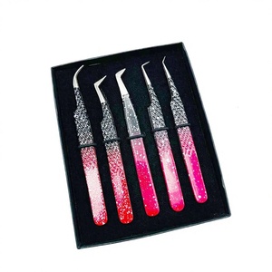 แหนบต่อขนตาปลายเงิน 2 สี ประดับกลิตเตอร์ ด้ามจับเพชร ชุด 5 หัวต่างกัน พร้อมกล่องใส่ - Product Image 2