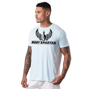 Mens <b>Sky</b> <b>Blue</b> Grey Color Block Sports T Shirt Breathable Quick Dry Athletic Gym Training Tee Lightweight Running Fitness <b>Top</b> - Product Image 1