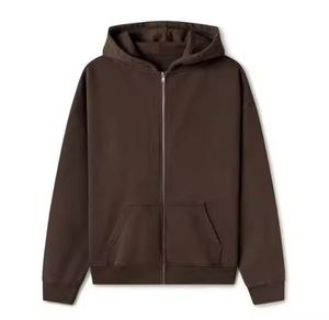 Sweat-shirt à capuche unisexe pour homme, en tricot uni, avec fermeture éclair, couleur marron foncé, tissu 100% coton 360g, vente en gros, logo personnalisé, vierge - Product Image 1