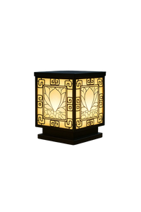 Lámpara de Pilar LED Geométrica de Lujo, Farol de Acero Negro de 8 Pulgadas para Exteriores, Lámpara de Columna de Entrada con Luz Blanca Cálida de 220V - Product Image 1